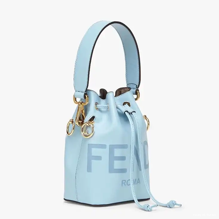 Vintage HOT Tresor Mini Mon Leather Blue ROMA In Fendi Sky Bucket Logo Calf Bag 0519